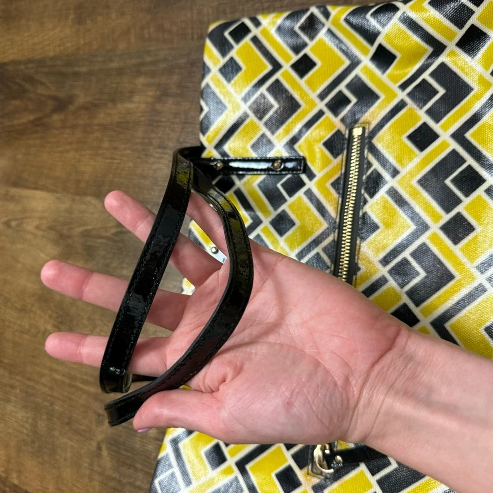 Kate Spade Bon Shopper Tote Flicker Fabric Yellow Black Print Shoulder Bag